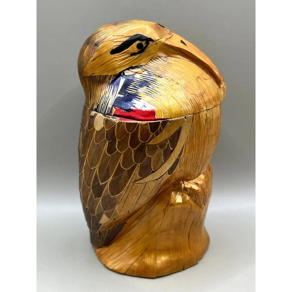 Vtg. Handmade Wheat Straw 3D Pelican‎ Fabric-Lined Trinket Box 5